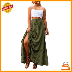 Plus Size High Waist Maxi Skirt with Slit Floral Wrap A-Line